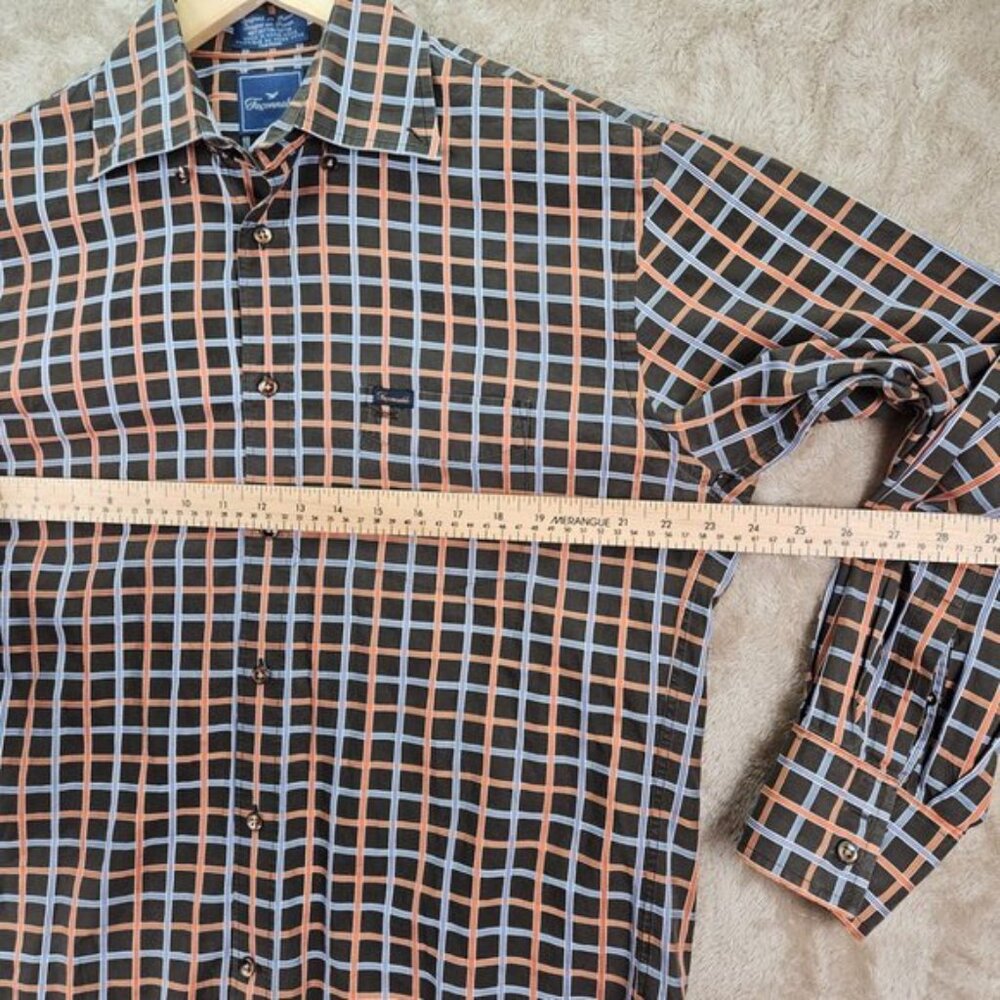Vintage Faconnable Mens Dress Shirt Size M Pockets Check Plaid Long Sleeve - Picture 3 of 10